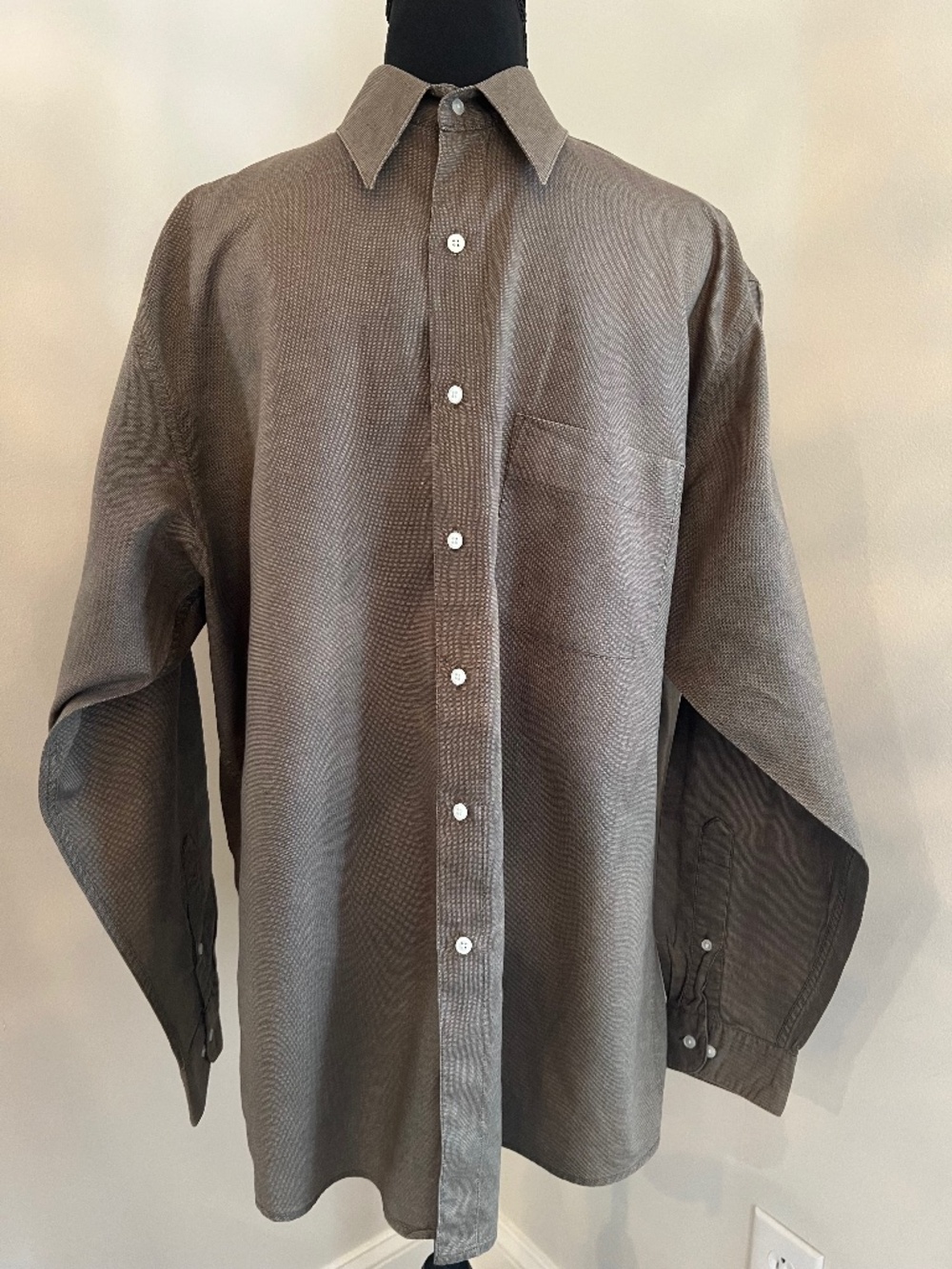 Men's Perry Ellis Portfolio Brown with Cream Pin Dots Shirt